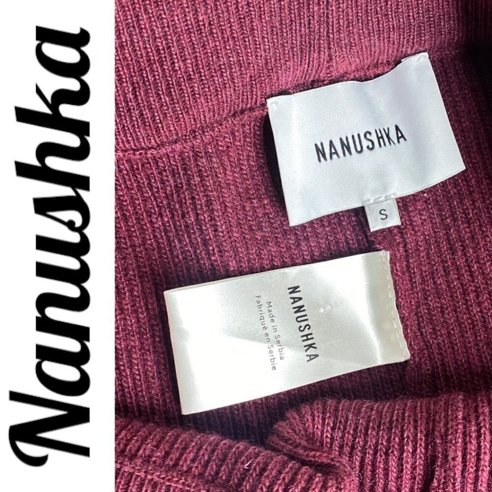 NWOT NANUSHKA Leba Luxe Wool Cashmere Blend Burgundy Flare Leg Knit Pants, Small - Picture 7 of 10